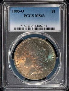 1885-O �����K����� MS63 �����ȕ\�ʂ̃S�[�W���X�ȃu���[����p���v�L���I�����W