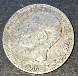 1885 (86) MSM 50 C?ntimos Espan?a Nice Tones �V���o�[ �R�C��