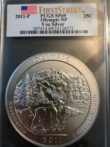 2011-P 5�I���X �V���o�[ ATB �I�����s�b�N NP SP-69 PCGS (�t�@�[�X�g�X�g���C�N) �t���b�O���x��