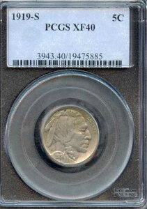 PCGS - �o�b�t�@���[�j�b�P�� - 5�Z���g - 1919-S - XF40 - 3943