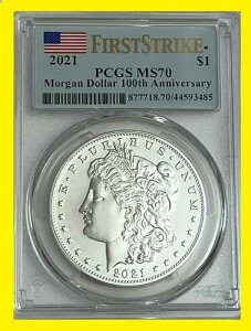 2021�N �����K�� P �V���o�[ 100���N�L�O PCGS MS70 �t�@�[�X�g�X�g���C�N �t���b�O LBL