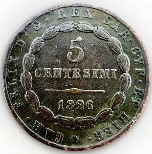 �C�^���A���� �T���f�[�j������ - CARLO FELICE 1826 5 CENTESIMI L KM#127 834/37
