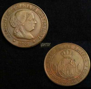 �X�y�C���A514-ISABEL II�A5 C?NTIMOS ESCUDO 1868�A�o���Z���i OM�AAXF�B