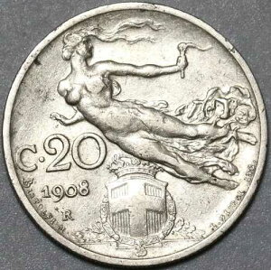 1908�N�C�^���A 20 Centesimi XF �t���C���O�E�[�}�� �󏭔N���R�C�� (25051902R)