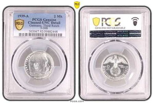 PCGS UNC �ڍ� 2 �}�[�N 1939 A �X���X�e�B�J �h�C�c��O�鍑 ��� J366 WW2