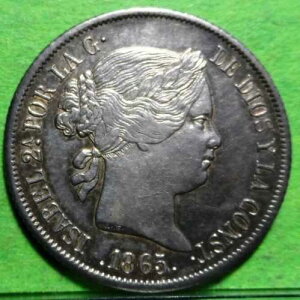 XF�AISABEL II�A40 C?ntimos de Escudo�A1865�A�}�h���b�h�AAureo & Calico.-500�A�V���o�[�B