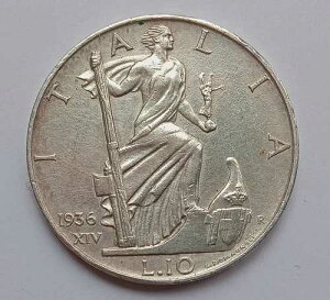 �C�^���A: VITT.EM.III° - 10���� 1936 �V���o�[ KM#80 vf ���A
