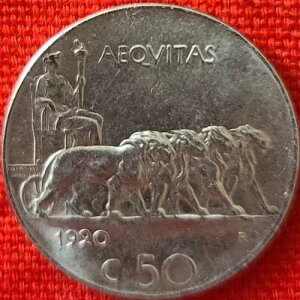 1920�N �C�^���A 50 Centesimi ���炩�ȃG�b�W Vittorio Emanuele III AU KM#61.1 (J) 1114