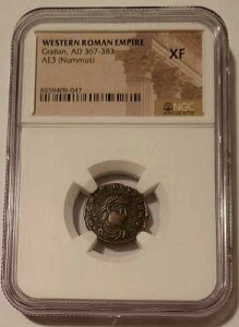 �����[�}�鍑 �O���e�B�A�� AD 367-383 AE3 Nummus XF NGC