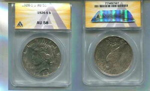1926�N �s�[�X �V���o�[�h�� ANACS AU58 4873T