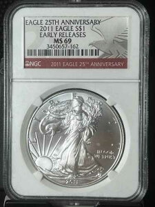 2011�N �A�����J�� �V���o�[ �C�[�O�� $1 NGC MS69 �A�[���[�����[�X 25���N�L�O 1�I���X