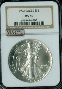 1992�N �V���o�[�C�[�O�� 1�I���X �h�� NGC MAC MS69 PQ 2ND FINEST MAC �X�|�b�g���X *