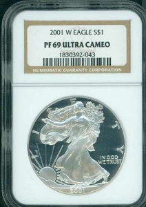 2001-W �A�����J�� �V���o�[ �_���[ �C�[�O�� ASE $1 NGC PF69 PR69 �v���[�t �v���~�A���i��