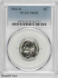 1961-D �W�F�t�@�[�\���E�j�b�P�� PCGS MS65 �u���X�g�z���C�g