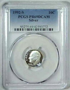 1992�N-S 10C ���[�Y�x���g �_�C�� PCGS PR69DCAM �V���o�[90% 21rh1227-
