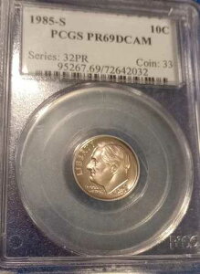 1985-S 10C PCGS ���[�Y�x���g �_�C�� �v���[�t �O���[�h PR69 DCAM �J���I �V���[�Y 32PR �R�C�� 33