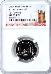 2018 10P Q �L���[�C���O NGC MS65 DPL 10�y���X COIN HUNT A-Z ������ �p��