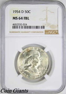 1954-D �t�����N���� �n�[�t �h�� NGC MS 64 FBL �L�[ �f���o�[ �~���g �R�C�� �V���o�[ BU 50 �Z���g!