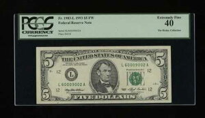 DBR 1993 $5 FRN �T���t�����V�X�R Fr. 1983-L PCGS XF-40 �V���A�� L60009002A