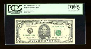 DBR 1993 $5 �V�J�S Fr. 1983-G PCGS 45 PPQ �V���A�� G63418395A