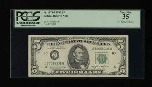 DBR 1985 $5 FRN �J���U�X�V�e�B Fr. 1978-J PCGS 35 �V���A�� J30058335B