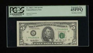 DBR 1993 $5 FRN �T���t�����V�X�R�_��1983-L PCGS 45 PPQ �V���A�� L77418452B