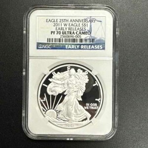 2011-W $1 �v���[�t �A�����J�� �V���o�[ �C�[�O�� NGC PF70 ���������[�X 25 ���N�L�O�B