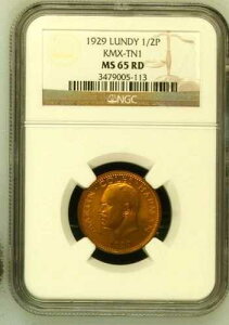1929�N �����f�B 1/2 �n�[�t �p�t�B�� 1/2P NGC MS65 RD KMX-TN1 50K �~���g UNC BU �F��