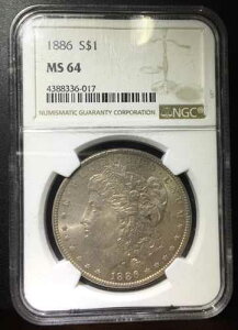 1886�N �����K���E�_���[ MS 64 NGC �V���o�[ ������ 1�h���R�C�� �g�i�[