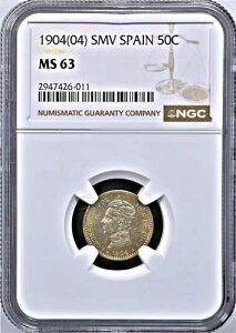 �X�y�C�� - 1904(04) SM-V 50 Centimos�ANGC MS 63