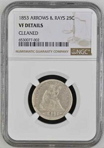 Arrows & Rays 1853 Seated Liberty Silver Quarter NGC VF �ڍ� �f���炵���R�C���ł�!