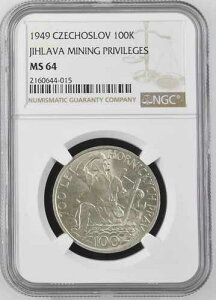 1949 �`�F�R�X���o�L�A 100 Korun Jihlava Mining Privileges �V���o�[ NGC MS64 KM#29