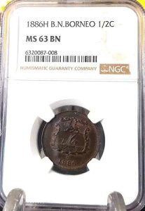 BR.N.�{���l�I 1886H 1/2�Z���g MS 63 BN NGC
