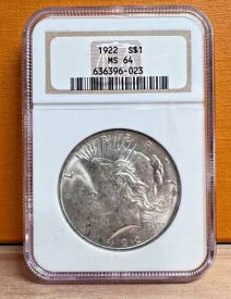 1922-P 1ドル ピースシルバー フィラデルフィア造幣局 NGC MS64 #636396-023 ソープボックス