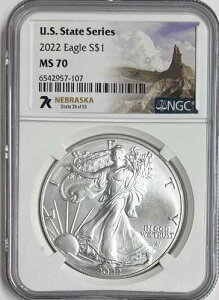 2022 �V���o�[�C�[�O�� S$1 �č��B�V���[�Y �l�u���X�J MS70 NGC