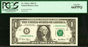 2001�N 1�h���A�M������s�� PCGS 66PPQ ��ΐV�i Fr 1926-L