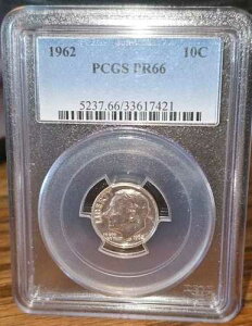 1962�N ���[�Y�x���g �_�C�� PCGS PR66 �v���[�t ? �ؖ����ԍ� 33617421 ? ��90%
