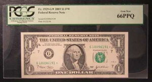 2003�N 1�h�� �A�M������s�X�^�[�m�[�g �V�J�S FR#1929-G* PCGS 66PPQ