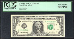 FR.1930-C* 2003-A $1 *STAR* �A�M������s�� �t�B���f���t�B�A�A�y���V���x�j�A�B PCGS UNC-64PPQ