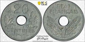 �t�����X 1943 20 �T���^�C�� PCGS MS63 ���B�V�[ WW2 �����|�C�h �����h Gad-321 �w�r�[�^�C�v