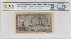 ���L�V�R�q�t / Estado Libre y Soberano P#S878 M2809 1915 20 �Z���gPCGS Ch XF45PPQ