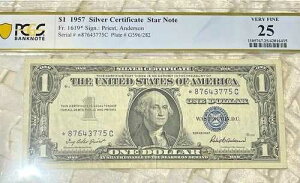 1�h�� 1957�N �V���o�[ * �X�^�[�ؖ��� Fr. 1619* PCGS ���ɗǍD�ȏ�� 25 5���̂�����1��