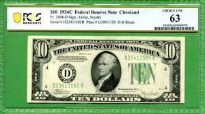 1934�NC 10�h���A�M������s�� �N���[�u�����h FR-2008D PCGS UNC 63 �W�����A���E�X�i�C�_�[