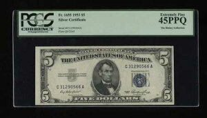 DBR $5 1953 �V���o�[ Fr. 1655 CA �u���b�N PCGS 45 PPQ �V���A�� C31290566A