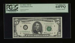 DBR 1969 $5 FRN �t�B���f���t�B�A Fr. 1969-C PCGS 64 PPQ �V���A�� C12246526A