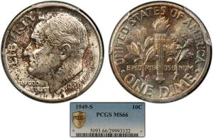 1949-S 10�Z���g ���[�Y�x���g �_�C�� - �t���X�e�B PQ �~���g�Z�b�g �g�[�j���O - PCGS MS 66 - SKU-B2124