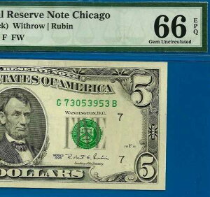 1995�N $5 FRNote PMG 66EPQ - �g�b�v�|�b�v�ō��O���[�h GB �u���b�N Fr 1985-G