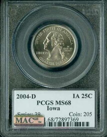 2004 D アイオワ州旗クォーター PCGS MS68 PQ 2ND 最高級グレード MAC スポットレス。