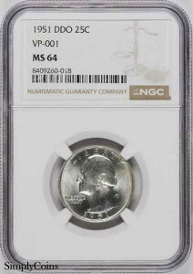 1951 DDO ���V���g�� �N�H�[�^�[ NGC MS64 �_�u���_�C �\�� VP-001 ~ 14 �̂����� 1 ��!