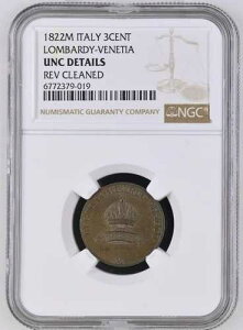 3 Centesimi 1822 M �n�v�X�u���N�ƁA�C�^���A�A�����o���h�E���F�l�g NGC UNC �ڍ� -